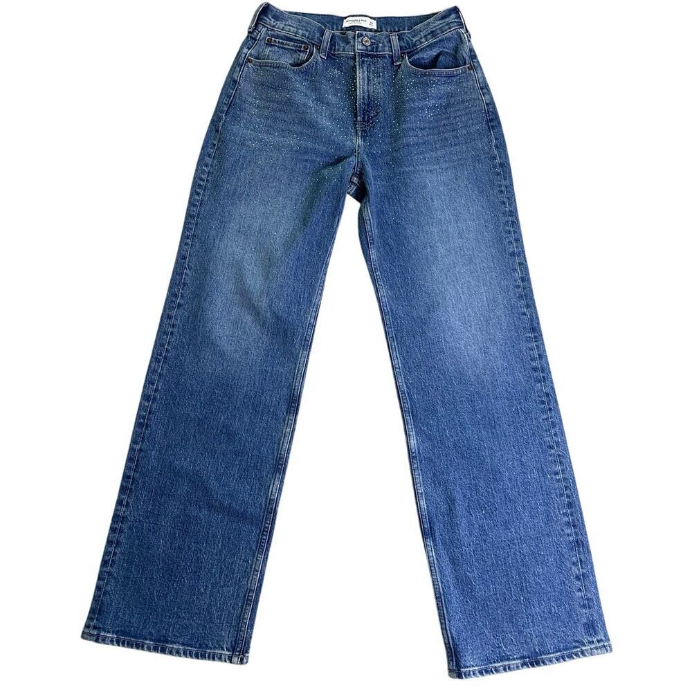Abercrombie & Fitch High Rise 90s Relaxed Jeans Size 28 Rhinestone Embellished